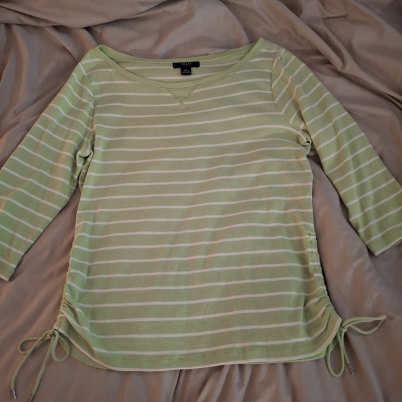Chaps Green And White Striped Women's Top With Bottom Ties - Picture 4 of 7
